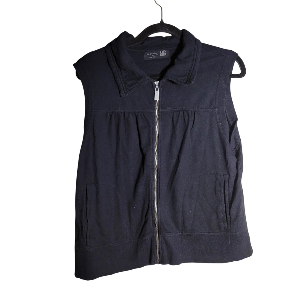 ac-tiv-ology Womens Petite XL Black Full Zip Cotton‎ Vest Collared Pockets PXL
